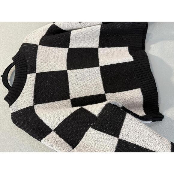 BLU PEPPER Checkered Print Mock Neck Knit Sweater, Women's Large - Picture 4 of 5